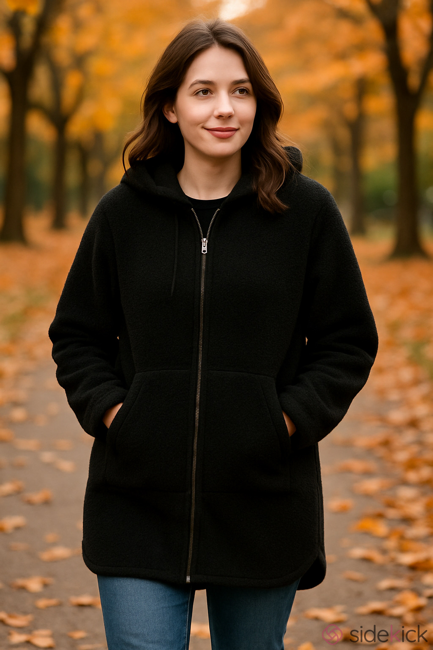 Soyaconcept Black Hooded Zip-Front Women's Sweater Coat Small